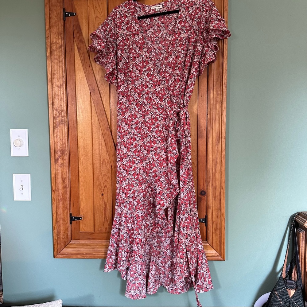 Max Studio Coral Floral Midi Wrap Dress
